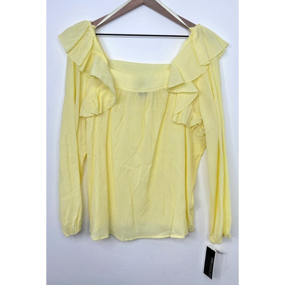 Design365 Blouse Women 1X Yellow Ruffled Long Sleeve NWT